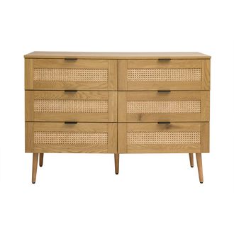 Miliboo C&oacute;moda Acabado En Madera Clara, Rejilla De Rat&aacute;n Y Metal Negro 3 Cajones L120 Cm Manille