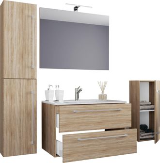 VCM 5pcs Set 1 Lavabo Con Dos Cajones, 1 Espejo, 1 Lavabo, 1 Midischrank, 1 Gabinete Alto Lavabo De Cer&aacute;mica Gabinete Inferior Colgante 60 Cm Set De Muebl
