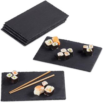 Relaxdays Set De 48 Platos De Pizarra, Bandejas Para Servir Comida, 30 X 20 Cm, Grandes, Antracita