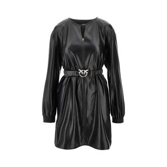 Pinko Faux nappa leather mini dress with belt Woman XS