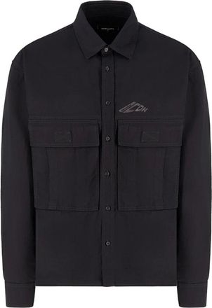 Dsquared2 Light Jackets, male, Black, M, Black Ripstop Cropped Shirt with Icon Logo