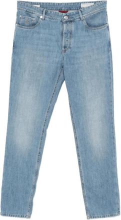 Brunello Cucinelli Geborduurd Logo Lichtblauwe Jeans - Heren - Regular Fit Jeans - Blauw - 2XL - Katoen - Jeans