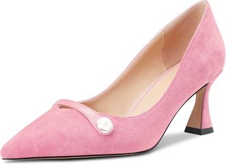 Castamere Women Chunky Block Mid Heel Pointed Toe Slip-on Pumps Court Shoe Wedding Office 6.5 CM Heels Pink A 3 UK
