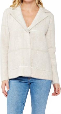 Lovestitch Plaid Sweater Blazer With Hidden Snaps In Cream