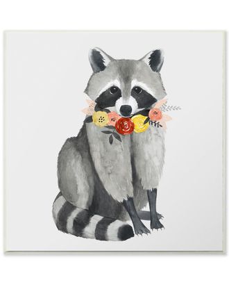 Stupell Industries Sitting Pretty Raccoon With Flower Garland By Grace Popp Art On Wood