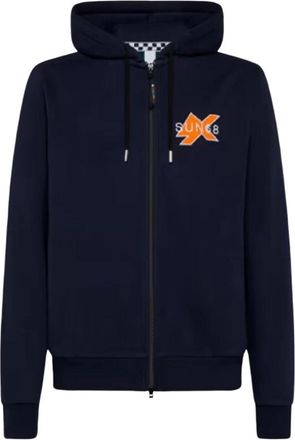 Sun 68 Blauwe Hoodie Sweater met Rits en Lange Mouwen - Heren - Vesten met rits - Blauw - S - Katoen - Hoodies & sweatvesten