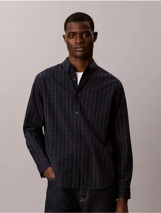 Calvin Klein Jeans Calvin Klein Mens Windowpane Washed Poplin Button-Down Shirt - Blue - XL