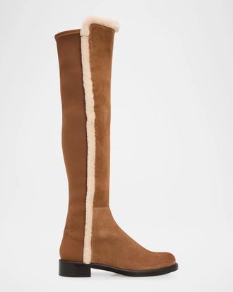Stuart Weitzman 5050 Cozy Gisele Shearling-Trim Suede Tall Boots