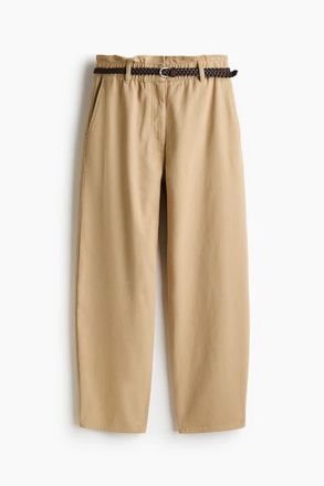 H&M Belted Barrel Trousers in Beige at Nordstrom, Size 14