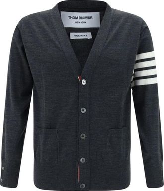 Thom Browne Gestreepte Boord Fleece Wol Vest - Heren - Vesten - Grijs - XL - Wol - Truien & Vesten