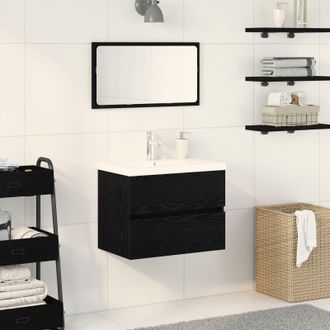 Berkfield Home Sink Cabinet with Built-in Basin Black Oak Engineered Wood