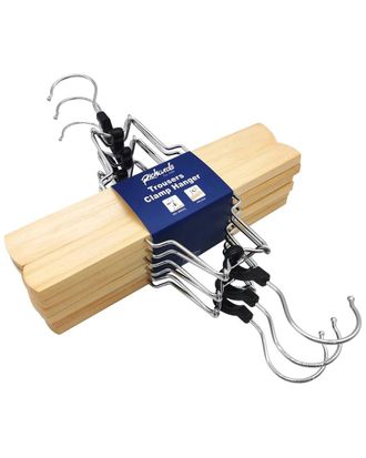 J&V Textiles Set Of 6 Trouser Natural Clamp Hangers