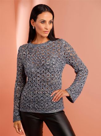 Heine Strickpullover HEINE Pullover, Damen, Gr. 34, schwarz, ecru, gemustert, 39% Baumwolle, 36% Polyacryl, 16% Polyester, 9% metallisierte Fasern, gemuster