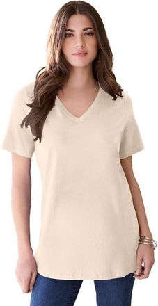 Roaman's Plus Size Cotton Ultimate V Neck Tee in Oatmeal at Nordstrom, Size Medium
