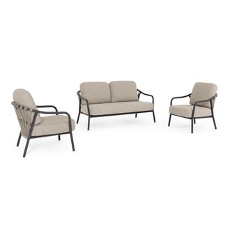 Konte Design Conjunto de sal&oacute;n de jard&iacute;n con cojines beige y respaldos de cuerda