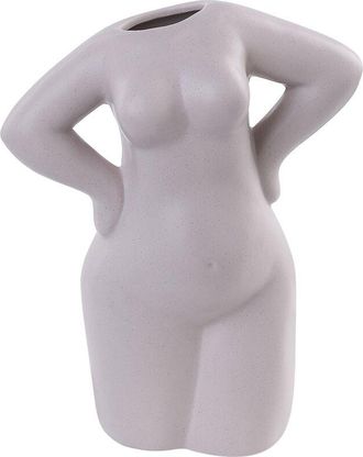 Beliani Florero De Porcelana Beige 24 Cm Patr&oacute;n Abstracto Forma De Mujer Interior Kilkis