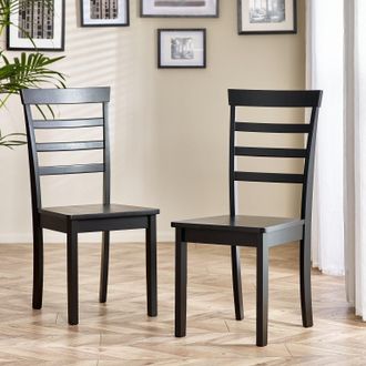 Furniturebox Set of 2 Whitby Solid Wood Dining Chairs With Oak Colour Seat in Black