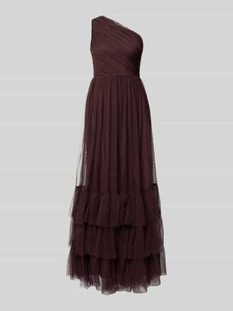 Lace & Beads Maxikleid im One-Shoulder-Look in Schoko, Gr&ouml;&szlig;e XXS