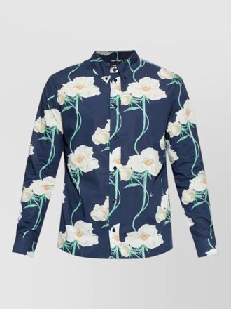 Kenzo long sleeve silk blend floral shirt collar