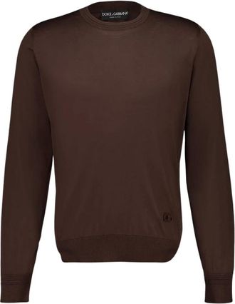Dolce & Gabbana Silk Crewneck Pullover - Heren - Ronde hals truien - Bruin - M - Truien & Vesten