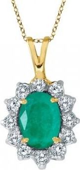 Allurez Emerald & Diamond Accented Pendant Necklace 14k Yellow Gold (1.50ctw)