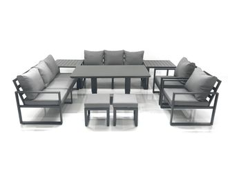Fimous Garden Sofa Set Aluminium Furniture Rising Dining Tabe Set with 2 Chair 2 Small Footstools 2 Side Tables Dark Grey
