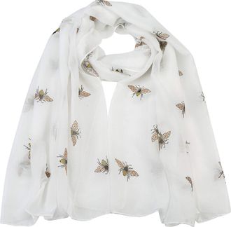 World of Shawls Ladies Girls Womens Glitter Bumble Bees Scarves Wraps Shawl Soft Scarf (White)