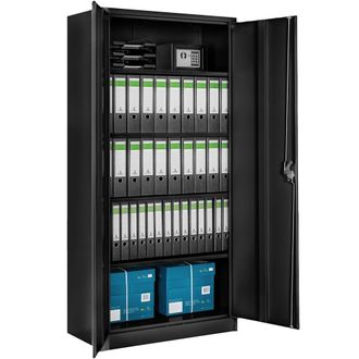 TecTake Filing Cabinet Blain - 5 height-adjustable shelves, lockable doors in Black