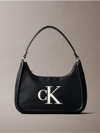 Calvin Klein Womens Embossed Monogram Shoulder Bag - Black