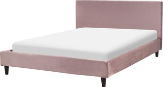 Beliani Cama Tapizada En Terciopelo Rosa 140 X 200 Cm Marco De Listones Cabecero Estilo Moderno Fitou