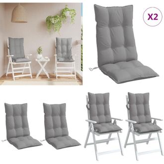 vidaXL Cuscini per Sedia Schienale Alto 2 pz Grigio Tessuto Oxford - Cuscino da esterno - Cuscino per schienale alto