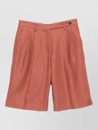 Brunello Cucinelli linen shorts pleated design belt loops pockets