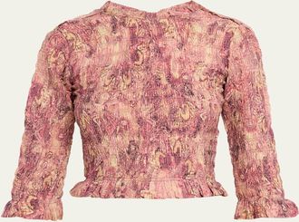 Isabel Marant Carola Smocked Silk Charmeuse Crop Top