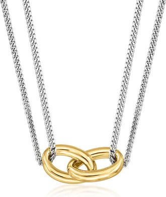 RS Pure by Ross-Simons Italian 18kt Gold Over Sterling and Sterling Silver Interlocking Oval Necklace