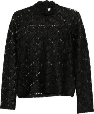 R&oacute;he Zwarte hoge hals shirt met rits - Dames - Blouses - Zwart - M - Polyester - Overhemden