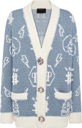 Philipp Plein Jacquard Cardigan Monogram - Dames - Vesten - Blauw - L - Wol - Truien & Vesten