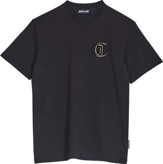 Just Cavalli Geborduurd Lurex T-shirt in zwart - Heren - T-shirts - Zwart - M - Katoen - Tops