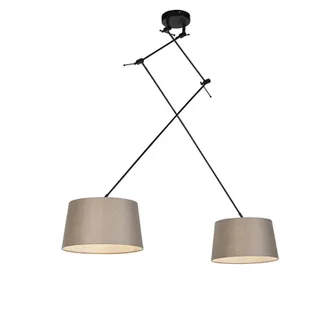 QAZQA R&uacute;stico L&aacute;mpara Colgante Negra Con Pantallas De Lino Color Topo 35 Cm 2 Luces - Blitz Lino /acero Cil&iacute;ndra /alargada /redonda Adecuado Para Led Max. 2