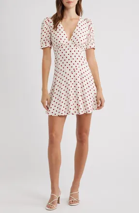Reformation Naira Puff Sleeve Minidress in Ketchup Dot at Nordstrom, Size 12