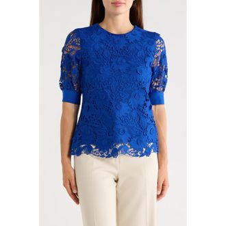 Elie Tahari The Estella Lace Top in Indigo Sky at Nordstrom Rack, Size X-Small