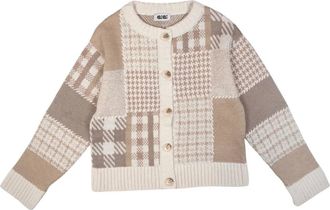 Gigi Womens Patchwork Cardigan In Multi Beige