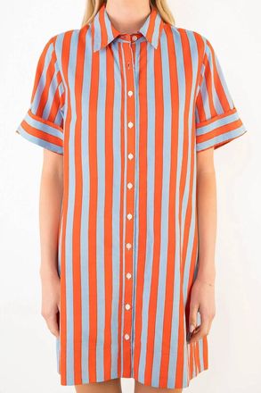 THML Clothing Womens Heather Boardwalk Stripe Button Up Dress In Grey Orange
