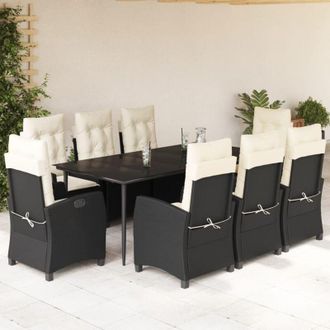 vidaXL Set De Comedor De Jard&iacute;n 9 Pzas Y Cojines Rat&aacute;n Sint&eacute;tico Negro Vidaxl