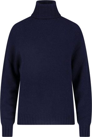 Maryya Navy Blue Cashmere-Wool High Neck Ribbed Turtleneck