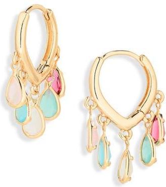 Cara Crystal Charm Huggie Hoop Earrings in Gold/Pastel Multi at Nordstrom Rack