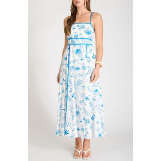 Blu Pepper Positano Print Midi Sundress in Blue at Nordstrom, Size Medium