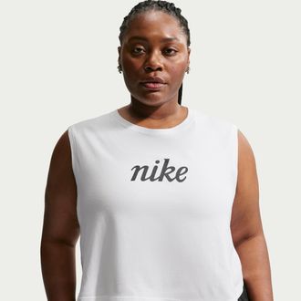 Nike Womens Nike Sportswear Club Loose Cropped Tank Top (Plus Size) in White | IH8035-100
