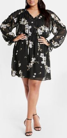 City Chic Nina Print Metallic Long Sleeve Dress in Floral at Nordstrom, Size 3Xl