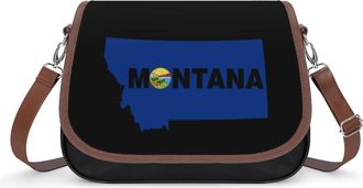 Generic Montana1 State Map Flag Womens Leather Crossbody Bags with Adjustable Strap Casual Printed Shoulder Handbag