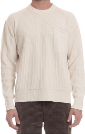 Roberto Collina Gebreide trui Ivoor Front Stitching - Heren - Ronde hals truien - Beige - M - Wol - Truien & Vesten